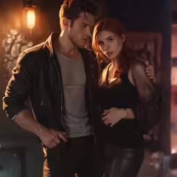 a couple are posing together in front of the camera