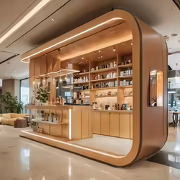 a very modern looking store with a big mirror