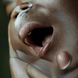 a close up view of the mouth and tongue of a woman with a nose ring