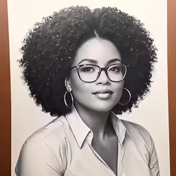 a drawing of a woman with glasses