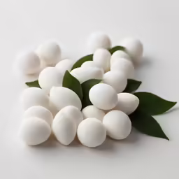 a white group of marshmallows with leaves in the center