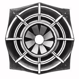 an overhead fan with three square blades in the center