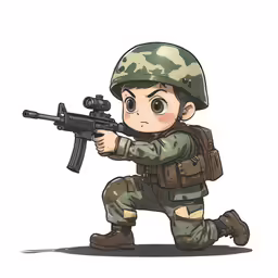 an army character holding a gun while running