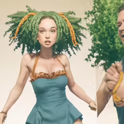 woman with braids and blue dress posing for camera