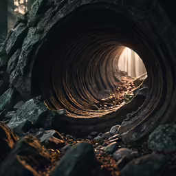 a close up of an open, carved tunnel