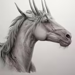 a drawing of a horse with spiked ears