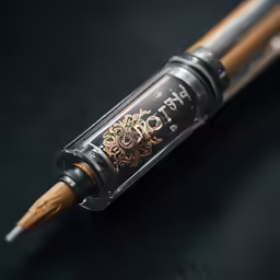 a fountain pen with some gold writing on it
