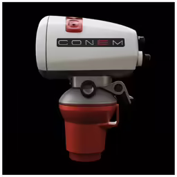 a red and white blender sitting on top of a counter