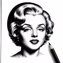 a drawing of marilyn monroe with a pencil in it