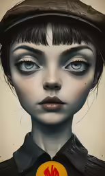 a digital drawing of a girl with blue eyes and a cap on