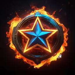 a blue star in a ring of fire