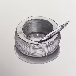 drawing with a pen of a tube of thread