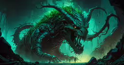 a giant, mythical creature with glowing eyes on its head