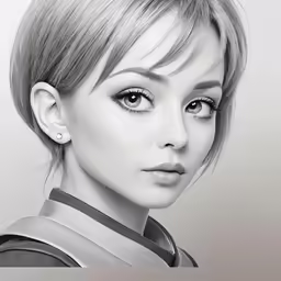 a drawing of a woman in black and white
