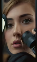 a woman using a camera on her face