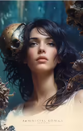 the girl with the human skull heads is wearing white