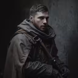 a man is wearing a leather jacket and scarf