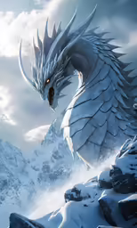 a dragon that is standing in the snow