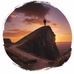 a man standing on a very high mountain at dusk