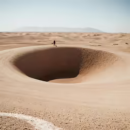 the person is standing alone on a barren desert area
