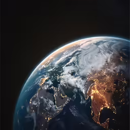 the earth from space shows lights on all sides of it