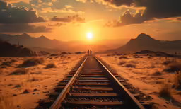 a lone person standing on the railroad tracks
