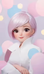 a 3d model is dressed in white with short hair