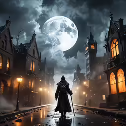 a man in a black robe is standing on the street