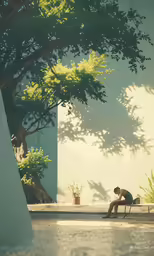 a man sitting down on a bench in a park