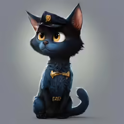 a cartoon cat wearing a police hat and tie