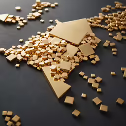 a close up view of an umbrella made out of shiny gold cubes