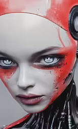 an art photo of a girl with red and black hair