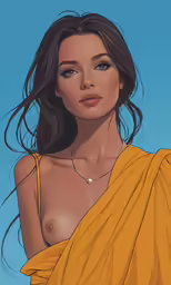 an image of a woman in yellow on blue