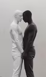 two statues of people standing next to each other