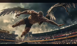 a photo of an athlete and a bird flying near him