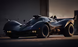a futuristic black car sitting next to another car
