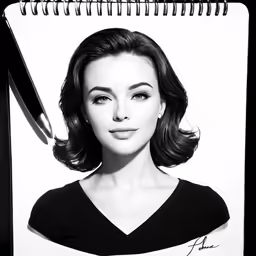 a drawing of a woman with short hair and eyes