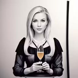a woman holding a wine glass with some wine on the table