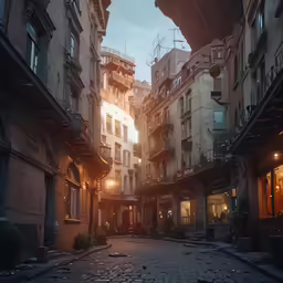 an alleyway in a city with many tall buildings
