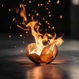 a small fire pit is in a room with dark background