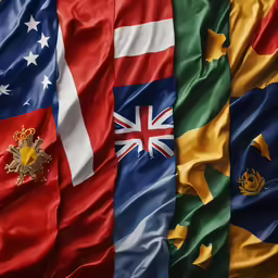 a group of different flags on top of each other