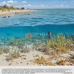 a man swimming in the ocean with lots of plants in it