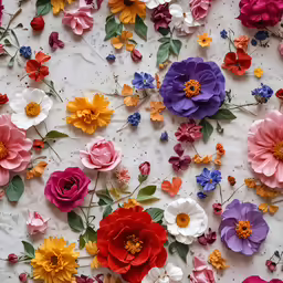 a bed full of lots of paper flowers