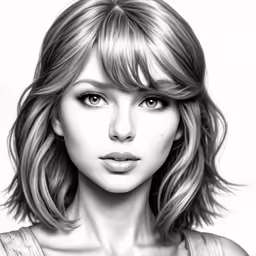 a drawing of the face of a woman with bangs