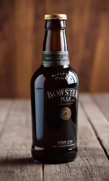 a bottle of beer on a wooden table