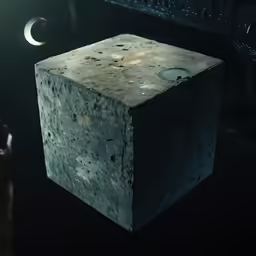 a cement block in the dark by an object that appears to be floating in the air