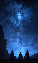 three people are looking up at the stars