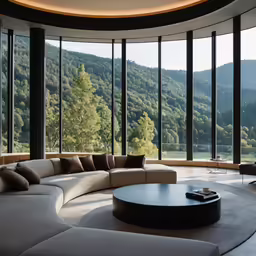 a living room with large window view into the outdoors