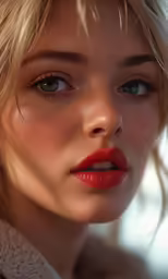 a close up of a person with red lipstick