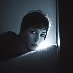a woman looking out the window of a room
